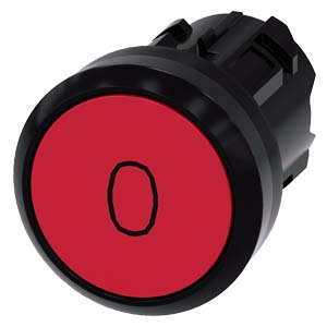 Pushbutton, 22 mm, round, plastic, red, inscription: O, pushbutton, flat, momentary contact type